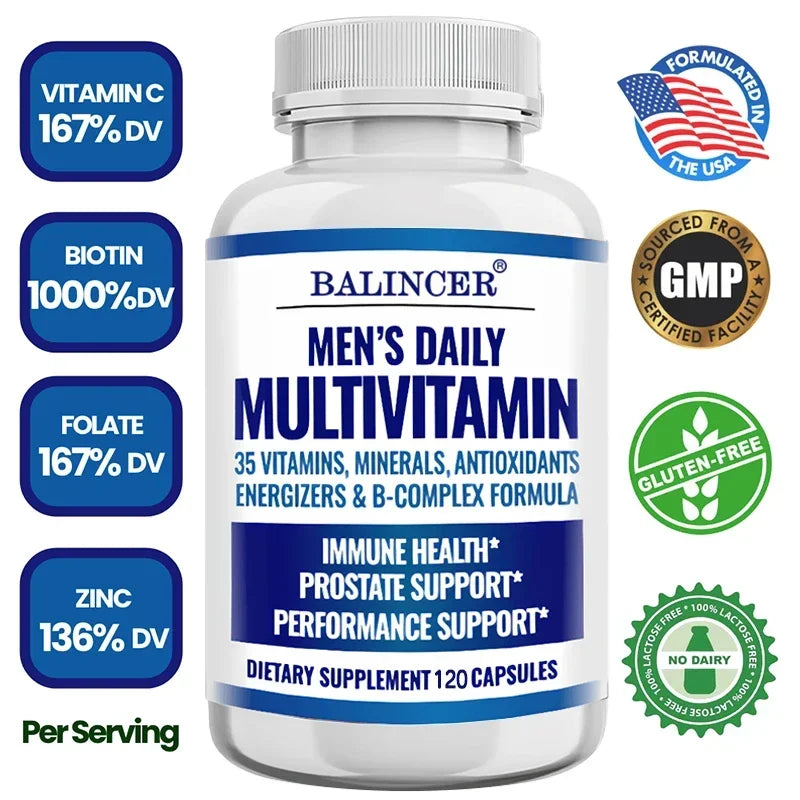 Men's Multivitamin - Contains vitamins B12, B6, zinc and selenium to support coordination, heart, immunity and prostate health Peaceful Pleasures Health and Wellness
