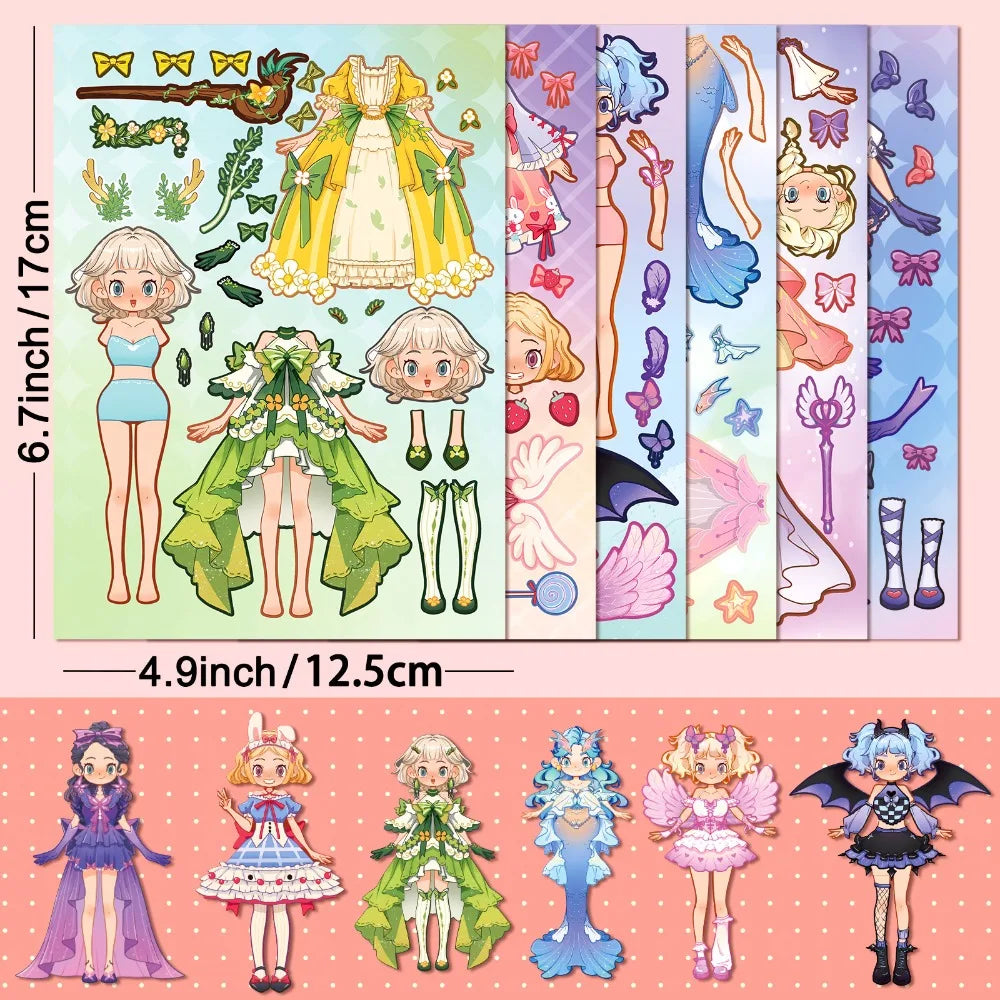 6-Pack Princess Face Swap DIY Dress-Up Waterproof Stickers for Kids