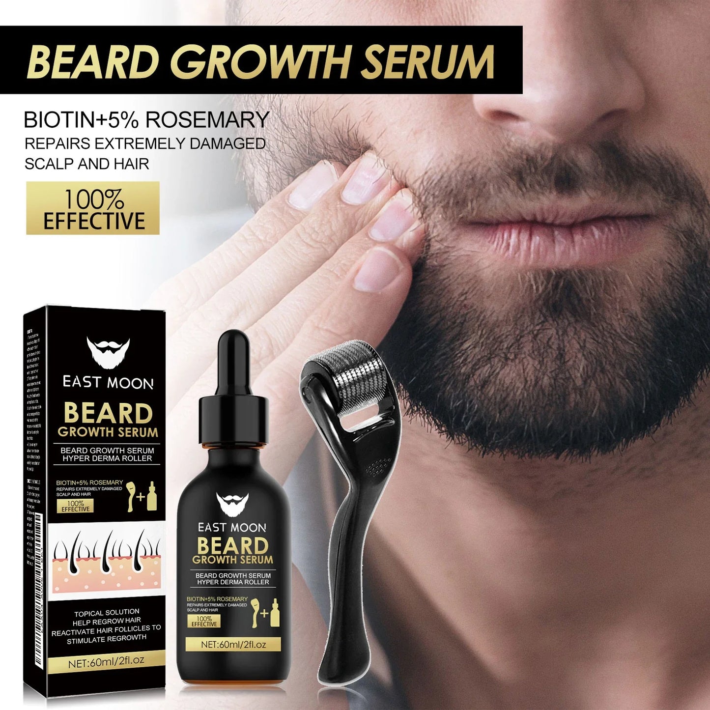 Beard Growth Serum Kit + 0.2mm Derma Roller | Fuller Beard