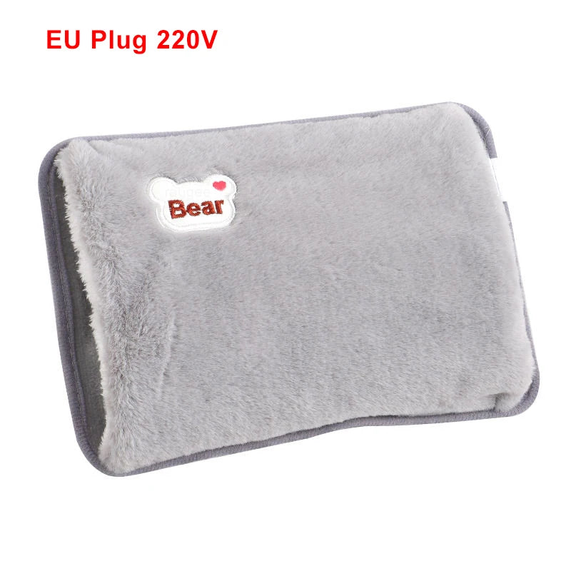 Electric Hand Warmer Portable Heated Gloves USB Warming Plush Hot Water Bottle Heating Water Bags Warm Hand Pocket for Winter Peaceful Pleasures Health and Wellness Gray EU Plug 220V