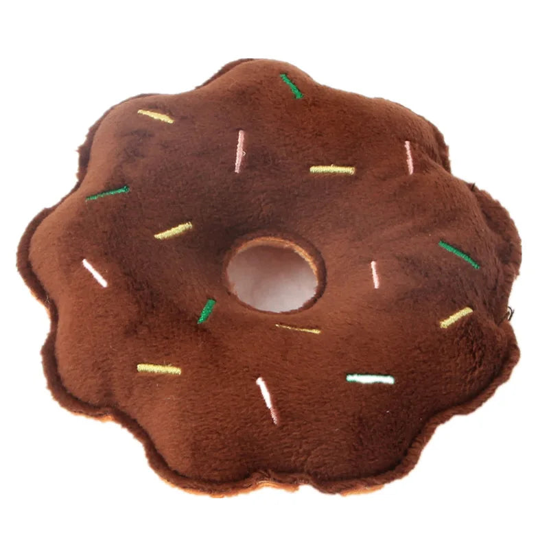 Pet Toys Plush Squeaky Toy Bite-Resistant Clean Dog Chew Puppy Training Toy Soft Banana Bone Vegetable Fruit Pet Supplies DC05 Peaceful Pleasures Health and Wellness Brown donut