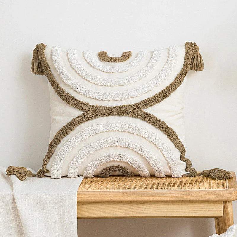 Boho Tassel Throw Pillow Cover | Soft Cotton Cushion 18x18
