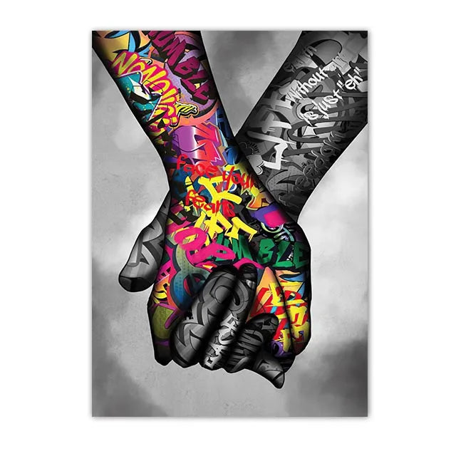 Graffiti Street Art Canvas Print | Love Kiss Hand Gestures Poster
