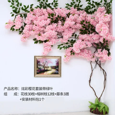 Artificial Cherry Blossom Tree Silk Flower Wall Vine Decor