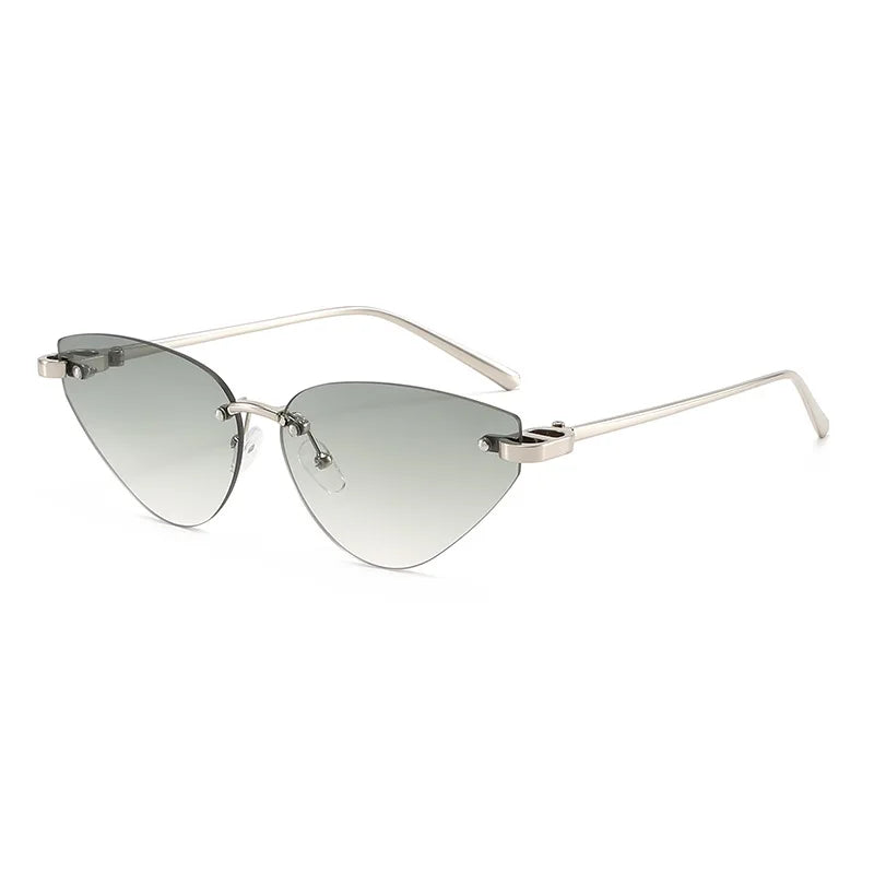 Retro Rimless Oval Cat Eye Sunglasses UV400 | Unisex Punk Shades