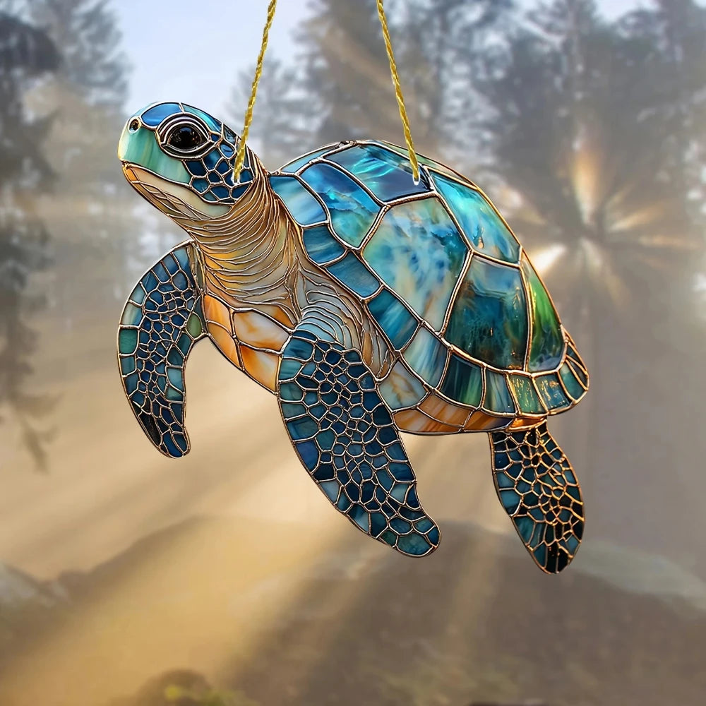 20X20X0.2cm Mythical Fire Phoenix & Turtle Sun Catcher Glass Painted Acrylic window Hanging decoration porch pendant decoration Peaceful Pleasures Health and Wellness