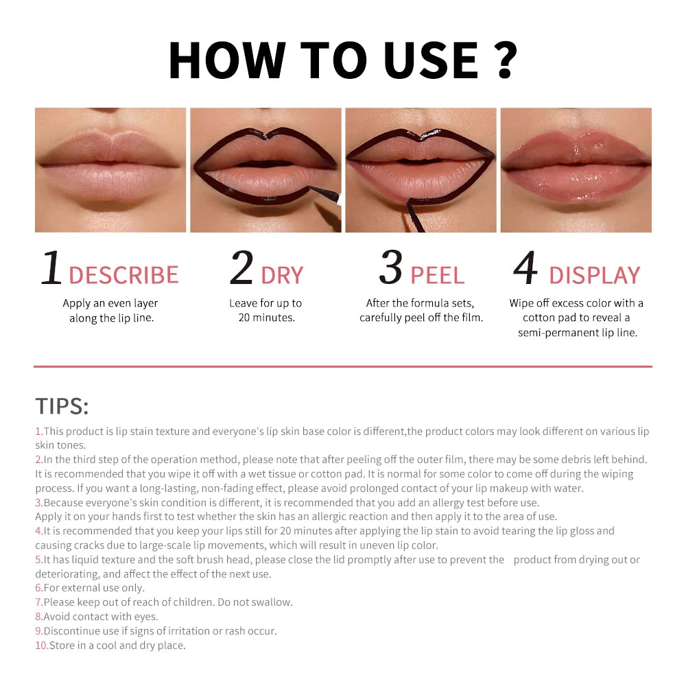 Lip Liner Peel Off Lip Stain Tattoo Long-Lasting Waterproof Smudge-Proof Transfer-Proof Matte Lipliner Pencil Magic Lip Cosmetic Peaceful Pleasures Health and Wellness