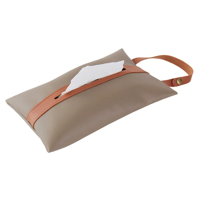 Leather Car Tissue Box Holder – Hanging Decorative Cover Car Tissue Box Cover Peaceful Pleasures Health and Wellness Brown