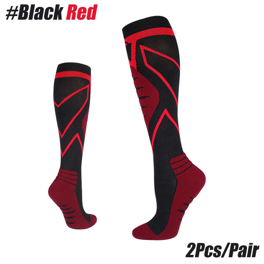 20-30 mmHg Compression Socks Knee High | Men & Women Compression Socks Peaceful Pleasures Health and Wellness Black Red S/M