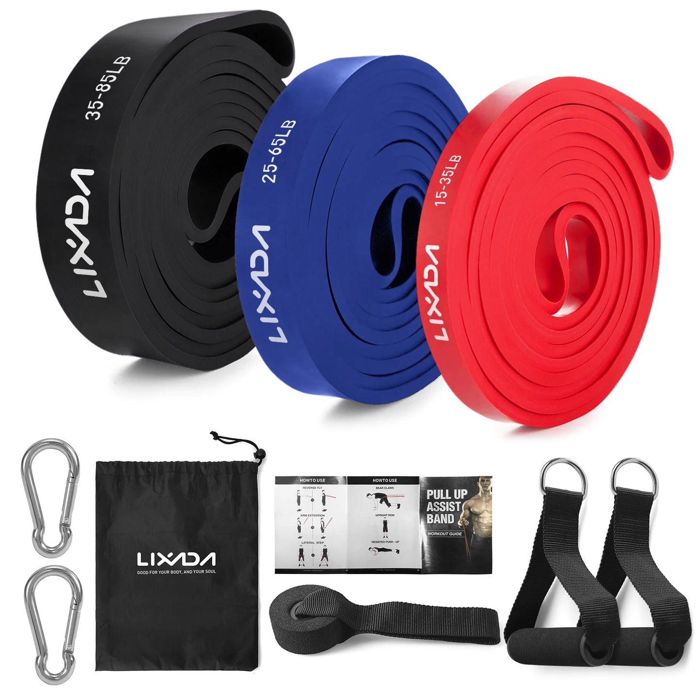Lixada Powerlifting Workout Exercise Stretch Bands Carry Bag 5 Packs