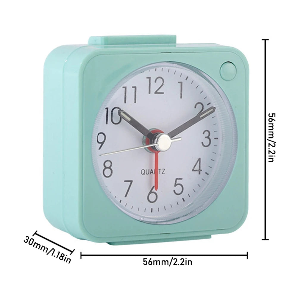 Mini Square Travel Alarm Clock – Silent Analog with Night Light