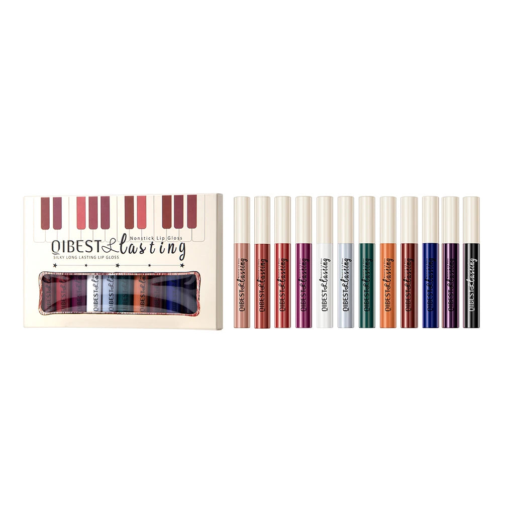 QIBEST 12pcs Matte Liquid Lipstick Set Waterproof Long Lasting Velvet Nude Red Lip Gloss Tint Makeup Cosmetic Lipsticks Lipgloss Peaceful Pleasures Health and Wellness Set B