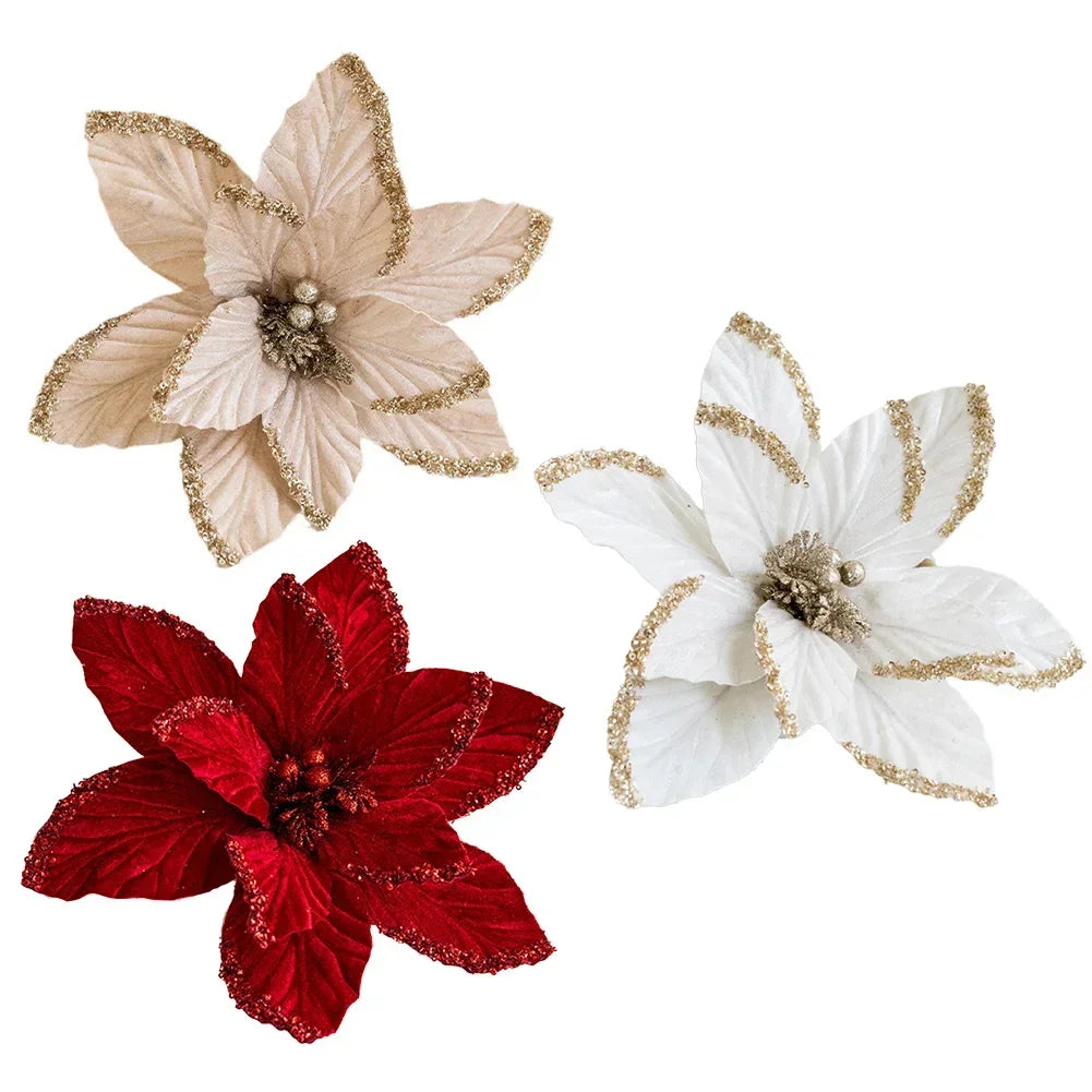 Glitter Poinsettia Artificial Christmas Flower | 30cm Handmade