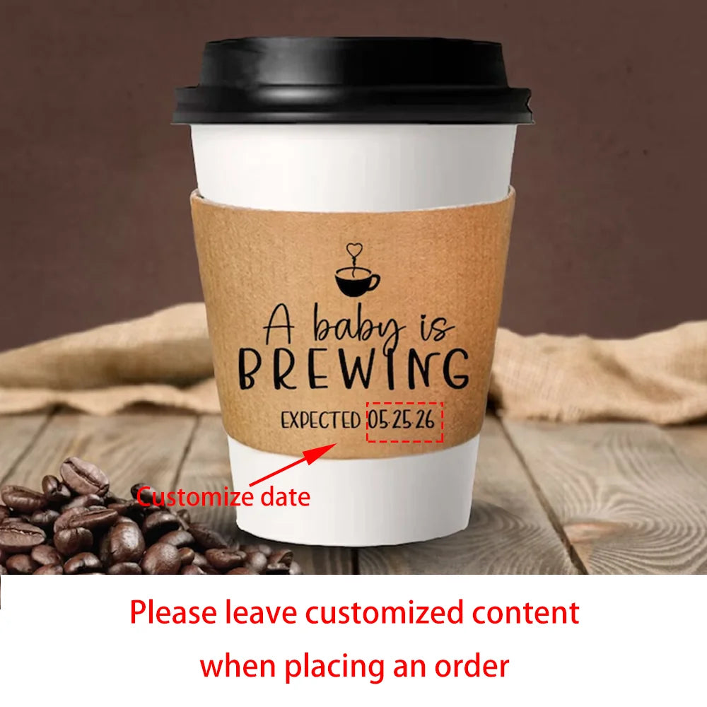 10-Pack "A Baby Is Brewing" Personalized Coffee Cup Sleeves Baby Shower Favor Peaceful Pleasures Health and Wellness custom 10pcs