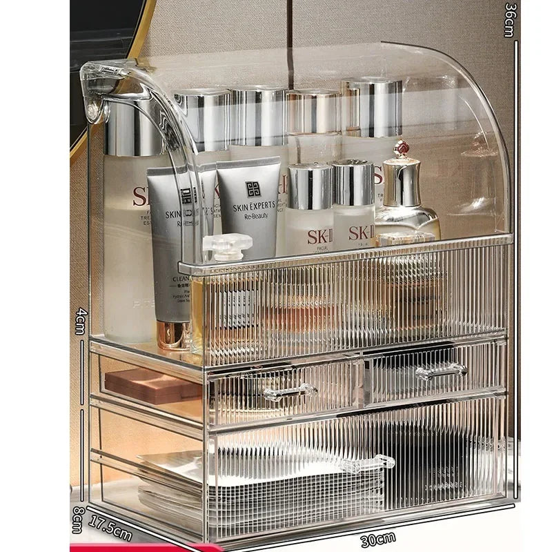 Large Clear Acrylic Makeup Organizer Box with Lid & Drawers