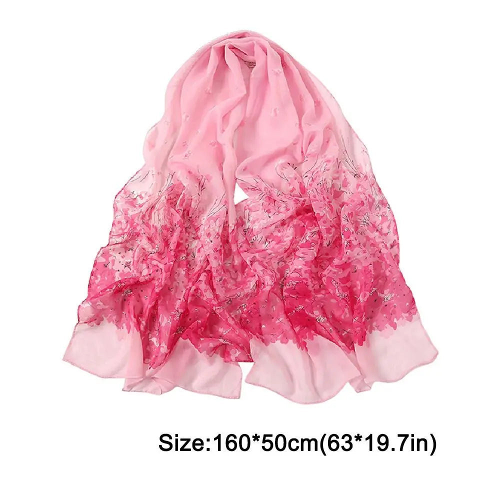 Women's Chiffon Floral Scarf – Gradient Long Wrap Shawl 160×50cm