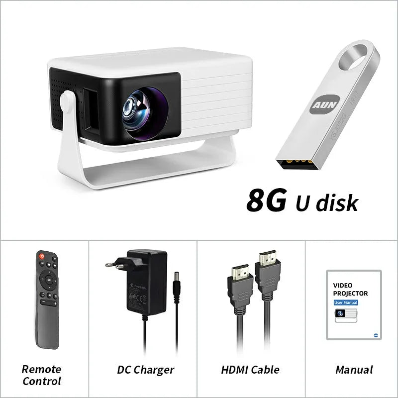 AUN Y3 Mini Projector 1080P HDMI iPhone Mirror Home Theater Peaceful Pleasures Health and Wellness Projector 8G U Disk EU Plug