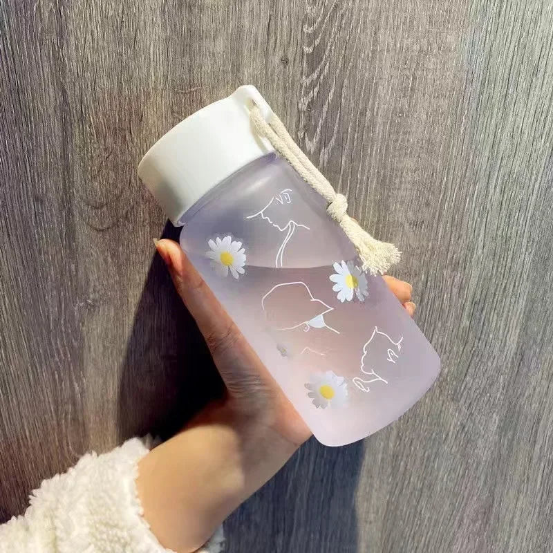 Kawaii Transparent Frosted Water Bottle | Portable Plastic Cup