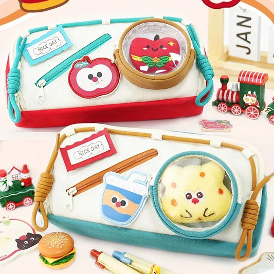 Cute Canvas Pen Bags Multi-layers Large Capacity Good-looking Pencil Cases Ins Style School Stationery Supplies Gift For Kids Peaceful Pleasures Health and Wellness