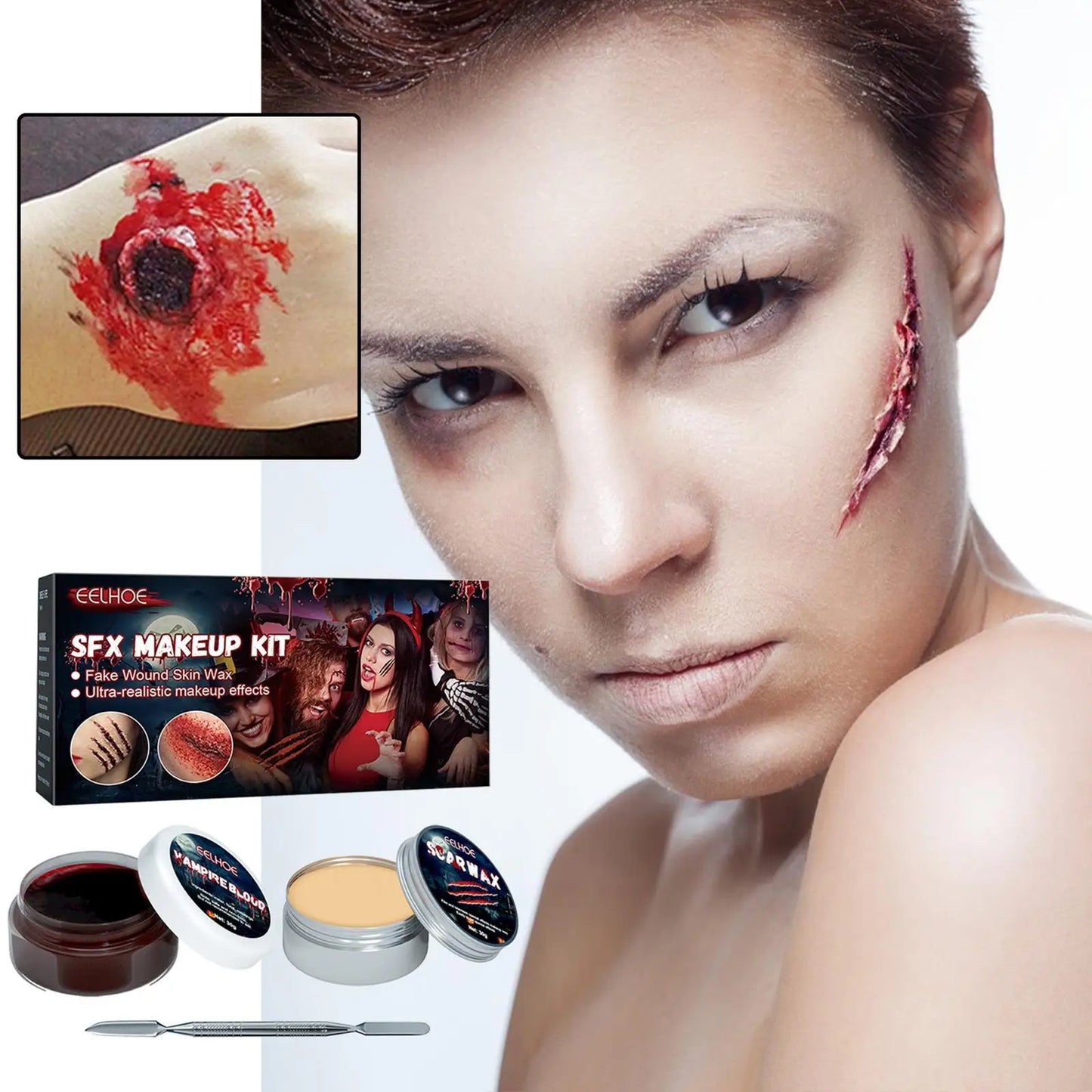 Halloween Scar Wax & Fake Blood Special Effects Makeup Kit