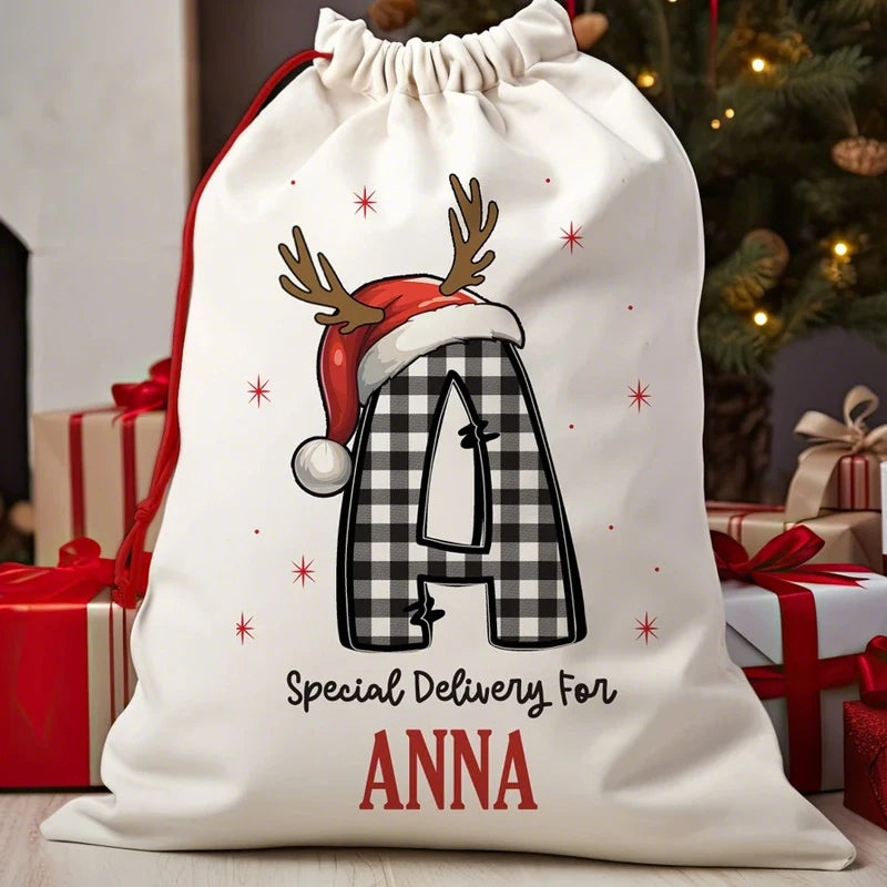Personalised Christmas Drawstring Gift Bag | Custom Kids Xmas