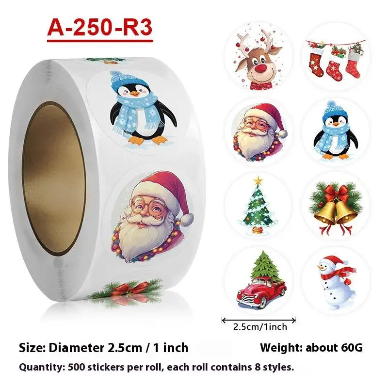 500 Christmas Round Stickers – Santa Seal Labels for Gifts