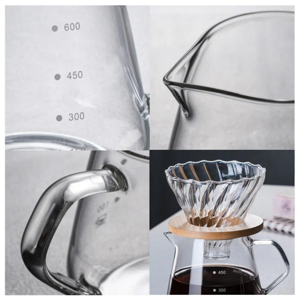 Pour Over Coffee Maker Set with Wooden Support Coffee Filter, Coffee Pot with Handle, Glass Coffee Dripper Peaceful Pleasures Health and Wellness