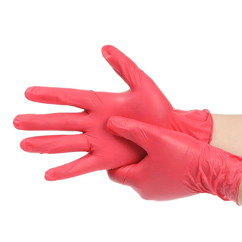 Disposable Nitrile Gloves Multi-color Auto Repair Food-grade Nitrile Gloves Thickened Durable and Comfortable 50pcs/100pcs Peaceful Pleasures Health and Wellness red-100pcs M
