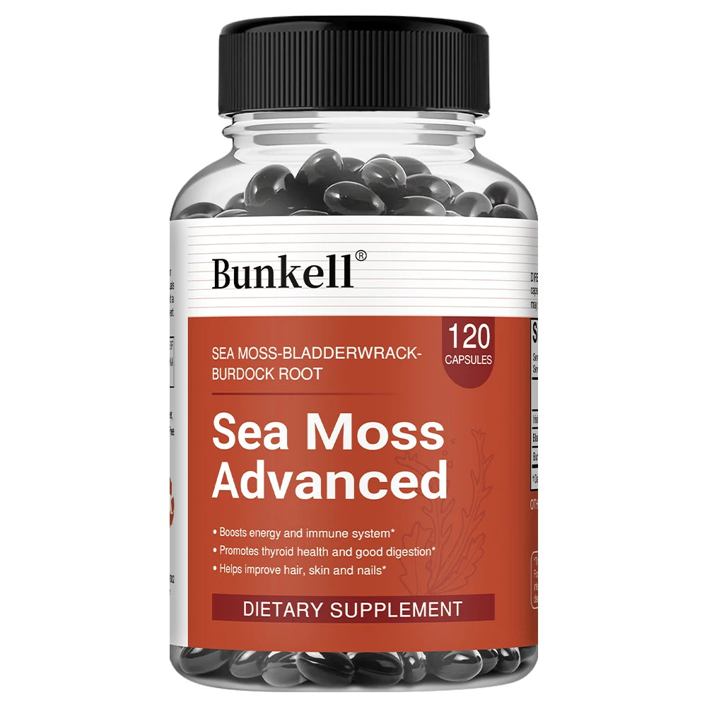 Sea Moss 500mg Capsules 3-in-1 Complex - Irish Moss, Bladderwrack & Burdock Root, Immune, Thyroid, Joint & Gut Support, Vegan Peaceful Pleasures Health and Wellness 120 count-1 bottle