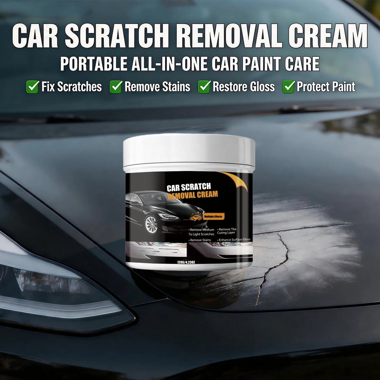 Car Scratch Removal Cream for Light/Medium Scratches, Stain Removal Restores Gloss Gentle Paint Polish for All Auto Finishes Peaceful Pleasures Health and Wellness