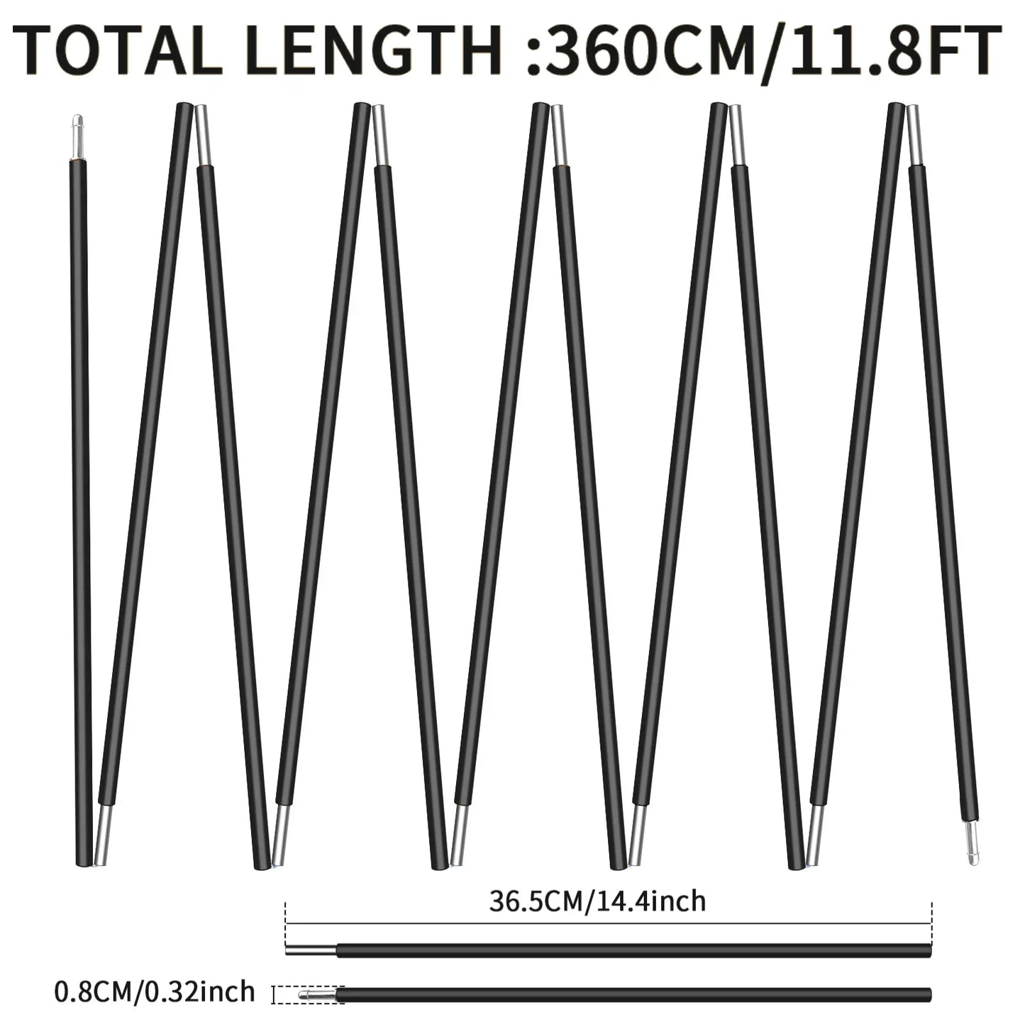 1Pcs Pre-Assembled Tent Pole Aluminum Alloy 3.6m 4.3m Camping Support Pole for Outdoor Hiking Tent Awning Shelter Frames Rods Peaceful Pleasures Health and Wellness 1Pcs 3.6M Black