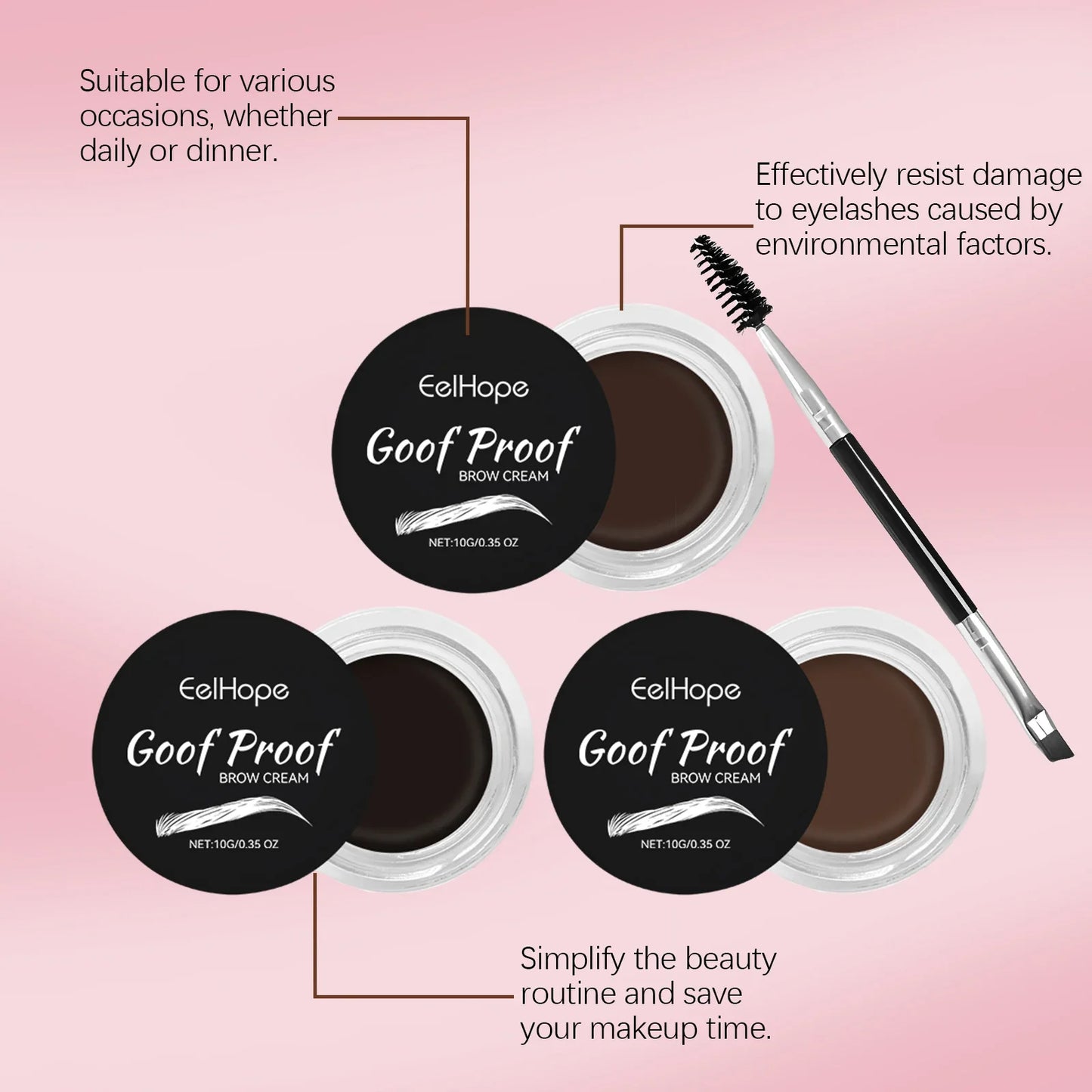 Eelhope Waterproof Eyebrow Tint Cream & Double-Ended Brush