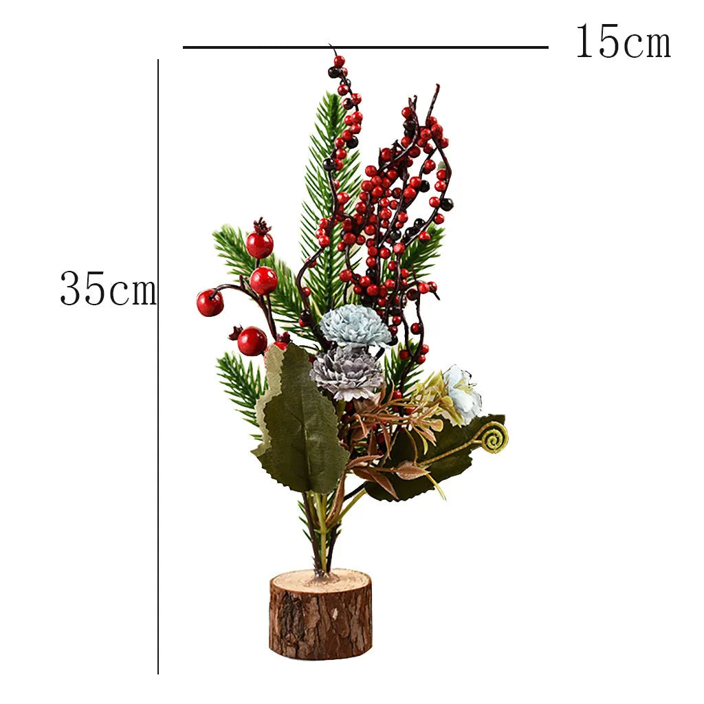 Mini Artificial Christmas Tree – Tabletop Decor, Berries & Pine Cones