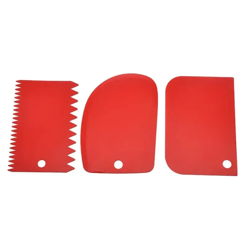 3pcs/set Red Decorating Tool Baking Dough Cutting Scraper Plastic Dough Scraper Thickened Three-Piece Cream Scraper Peaceful Pleasures Health and Wellness 3pcs