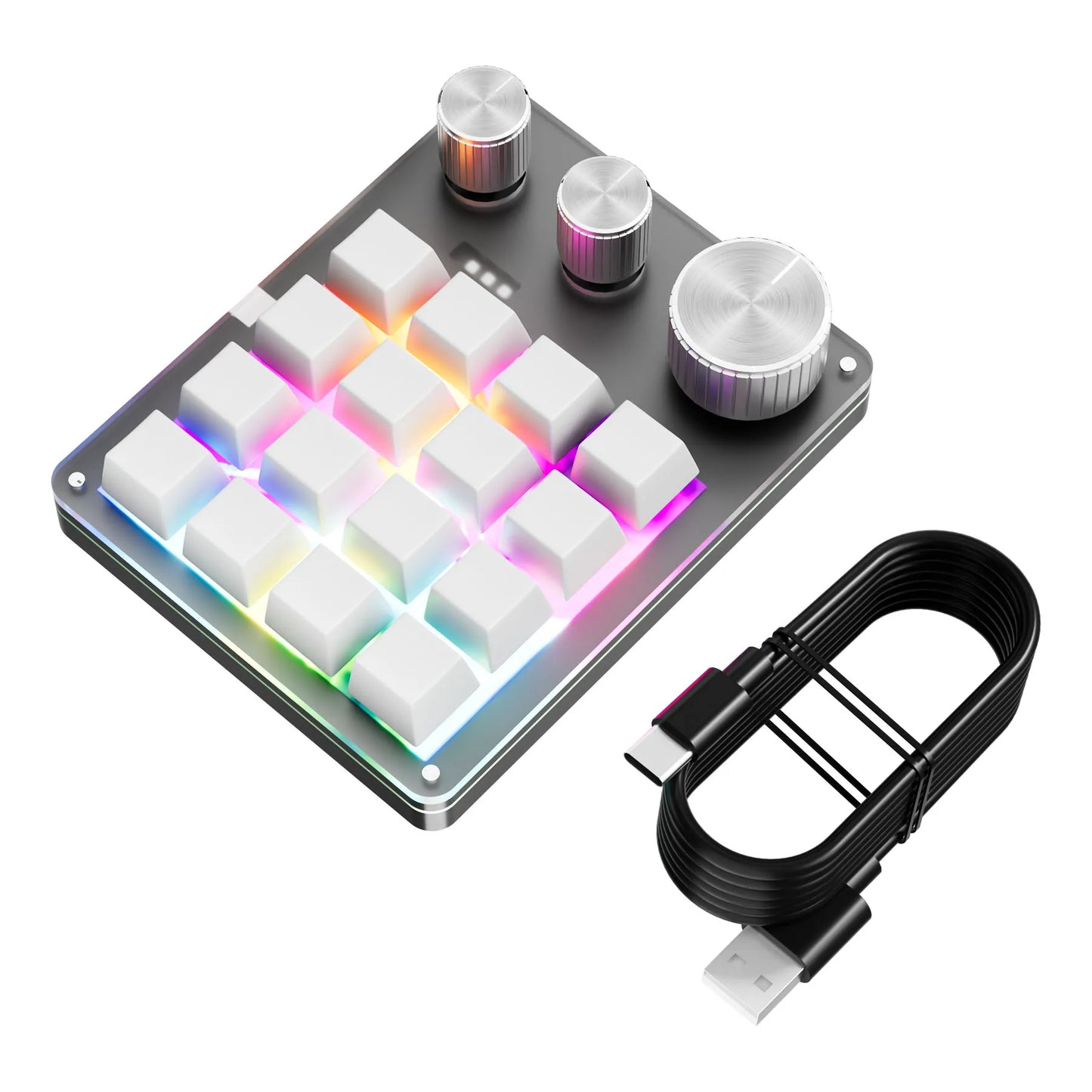 16 Keys 3 Knobs Mechanical Gaming Keyboard USB Wired Bluetooth/ Wireless Programming Macro Mini Keyboard Custom Hot-swap Keypad Peaceful Pleasures Health and Wellness Wired White