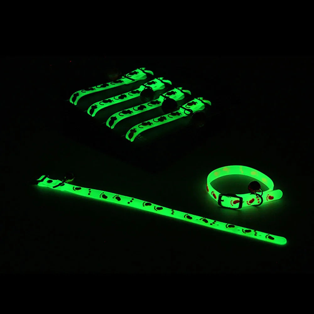 Luminous Cat Necklace Glowing Kitten Puppy Collar Anti-Lost Fluorescent Silicone with Bell Collar Neck Ring Pet Dog Cat Collar Peaceful Pleasures Health and Wellness
