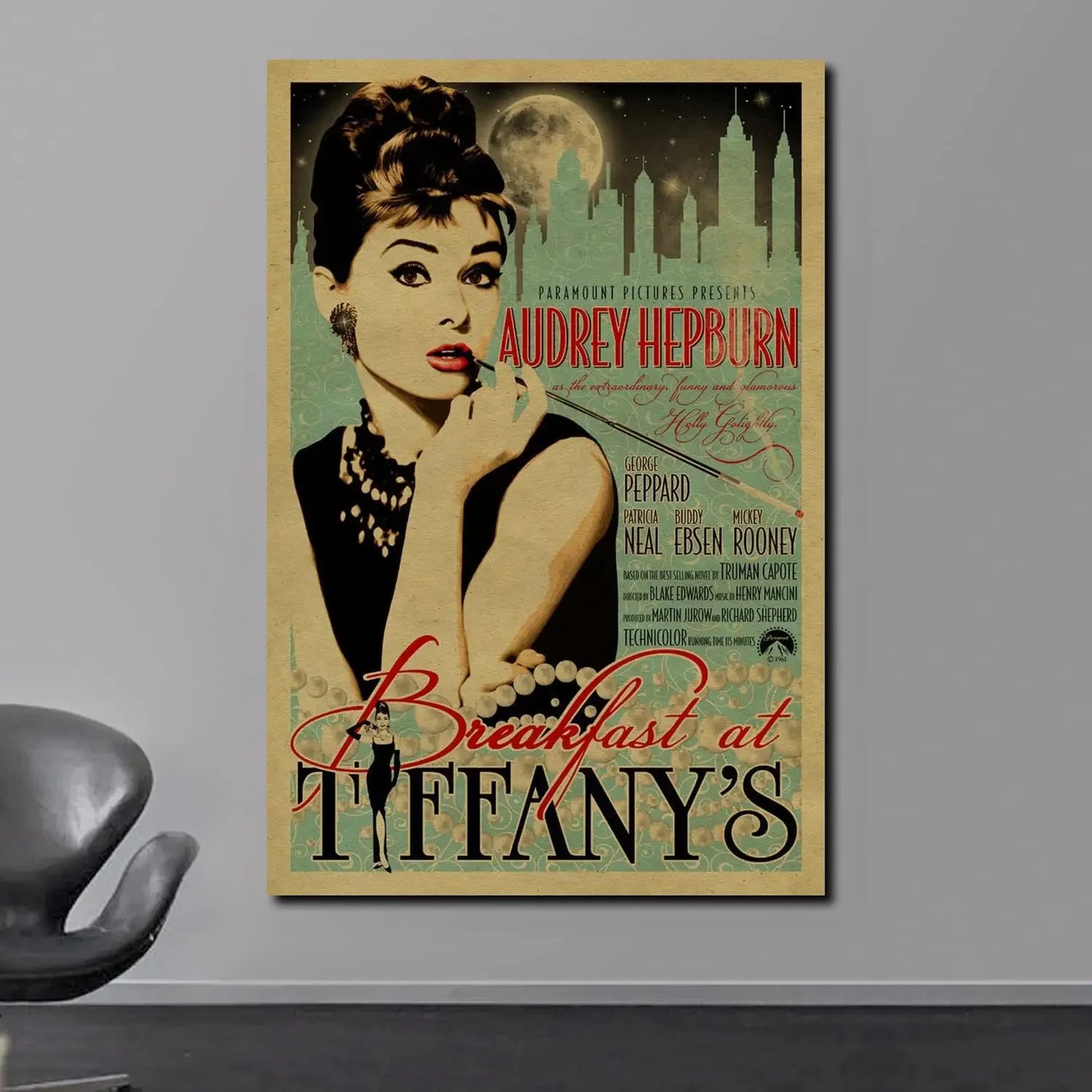 Scandinavian Classic Vintage Wall Art Audrey Hepburn Breakfast at Tiffanys HD Canvas Poster Print Home Bedroom Living Room Decor Peaceful Pleasures Health and Wellness Style-08 50x70cm Unframed