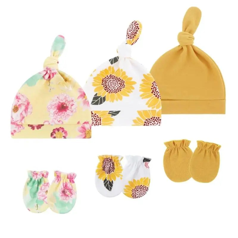 Baby Cotton Hat & Mittens Set (3 Sets) | Newborn 0-3 Months
