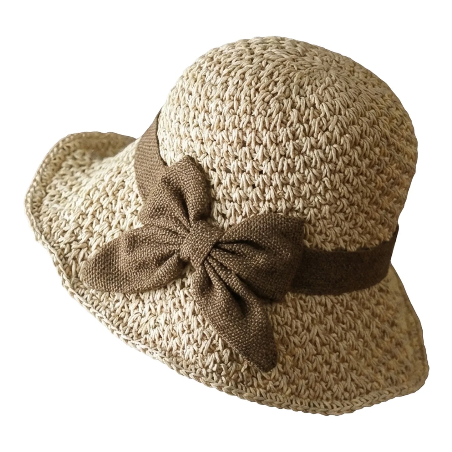 Women Summer Straw Sun Hat Wide Brim Foldable UV-Protection for Outdoor Activities Peaceful Pleasures Health and Wellness Medium eaves style Beige