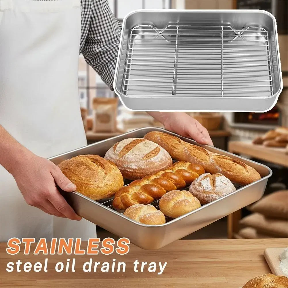 Food Grade 304 Stainless Steel Baking Tray Set Detachable Cooling Rack Oven BBQ Grilling Roasting Kitchen Baking Essentials Peaceful Pleasures Health and Wellness