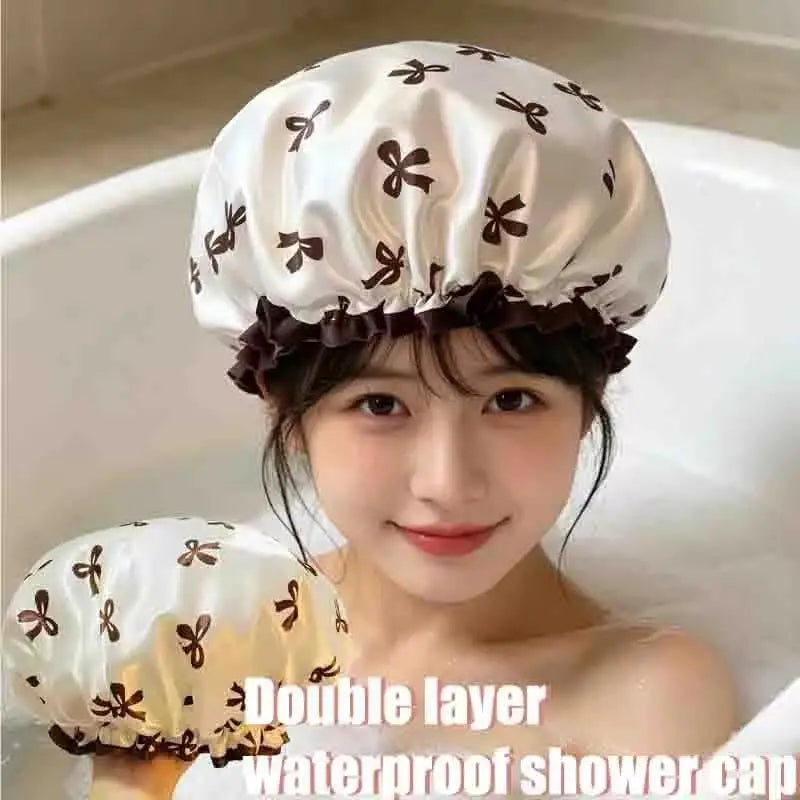 3-Pack Waterproof Reusable Shower Caps | Bowknot Print, Double-Layer Shower Cap Set Peaceful Pleasures Health and Wellness