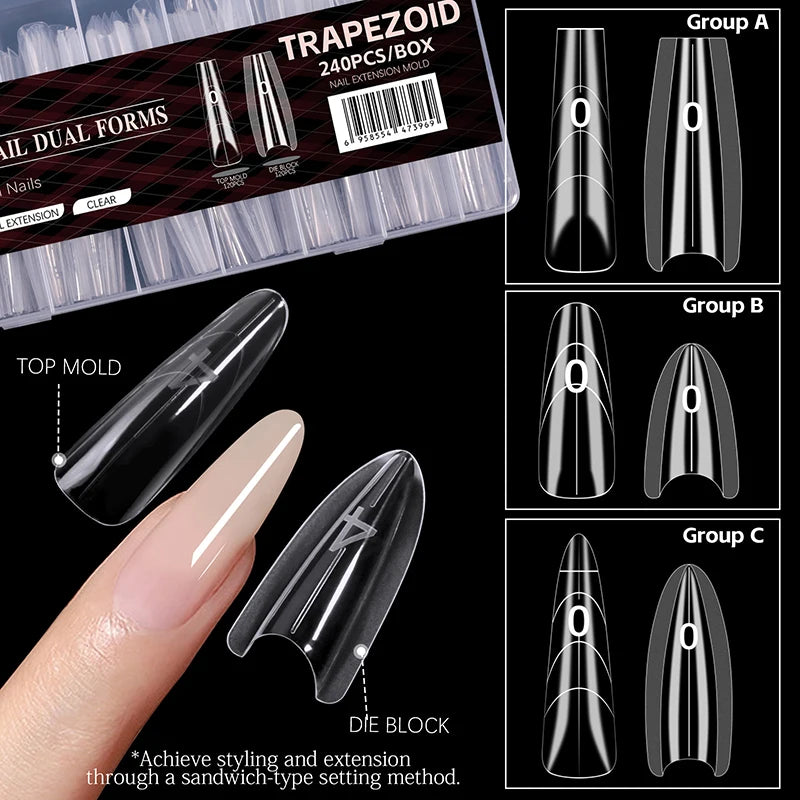 240pcs/Box Sandwich Dual Nail Forms Oval Nail Extension Forms Top Form Bottom Form For Quick Nail Extensions Peaceful Pleasures Health and Wellness