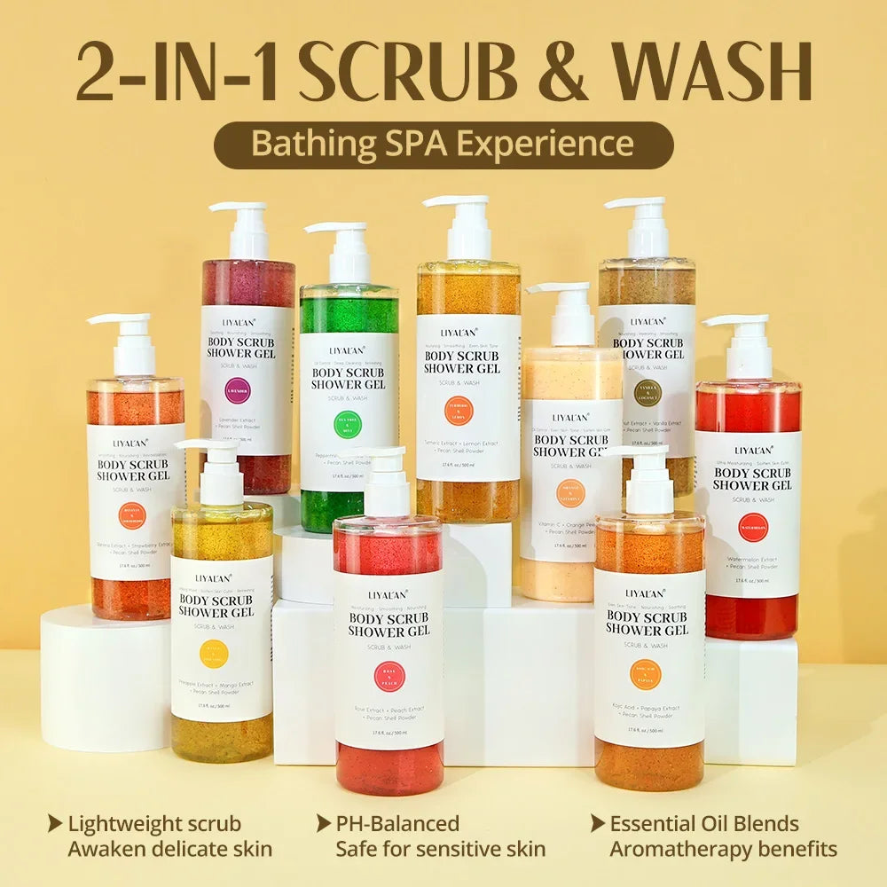 2-in-1 Scrub Shower Gel – Turmeric, Kojic Acid & 10 Fruity Scents Peaceful Pleasures Health and Wellness