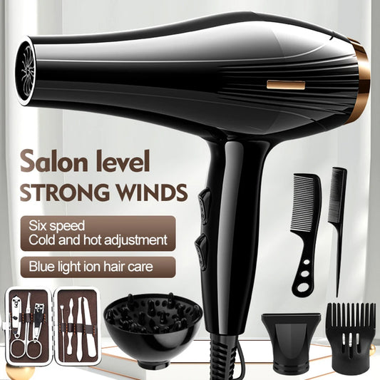 6 In 1 High-Powered Low Noise Hair Dryer Powerful Fast Dry Hot Cold Wind Hair Dryer For Home Travel Hair Styling Peaceful Pleasures Health and Wellness