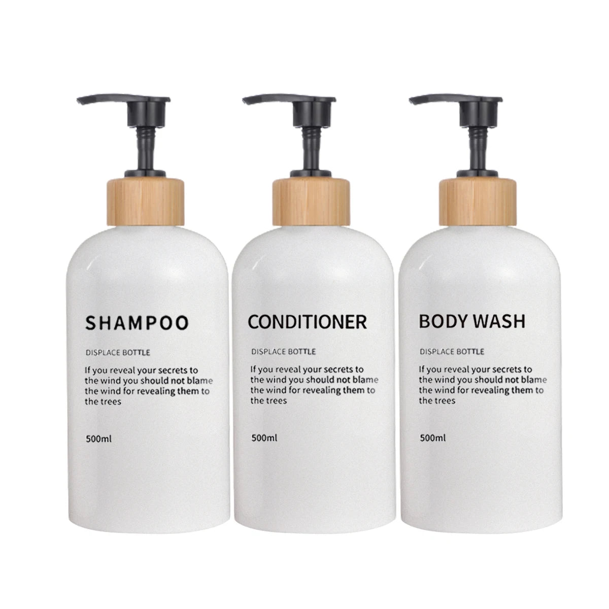 3 Pack Soap Dispenser Shampoo and Conditioner Dispenser Body Wash Shower Bottles Refillable Lotion Dispenser Bottle Peaceful Pleasures Health and Wellness White