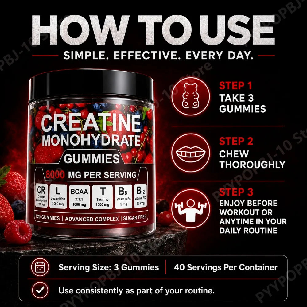 Sugar-Free Creatine Monohydrate Gummies 8000mg + Vitamins