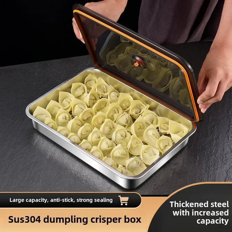304 Stainless Steel Lunch Box With Airtight Lid Reusable Portable Airtight Food Big Capacity Dumpling Storage Fresh Box Crisper Peaceful Pleasures Health and Wellness