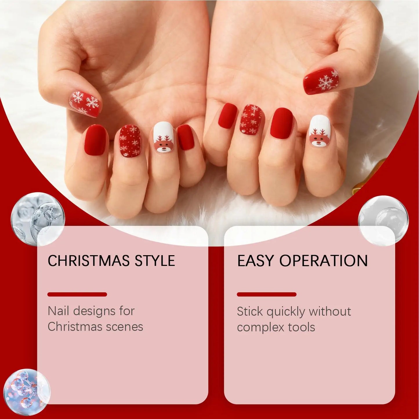 Christmas Gel Nail Stickers Glitter Snowflake & Elk Design 12pc