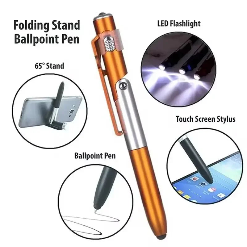 4-in-1 Ballpoint Pen Stylus with Flashlight & Phone Stand