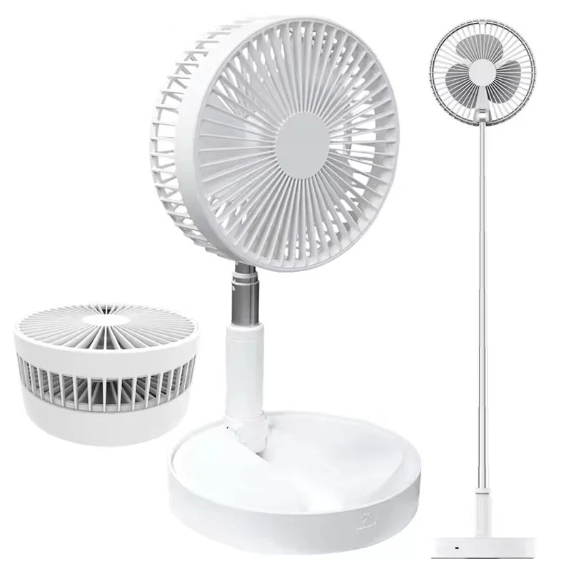 Outdoor Camping USB Charging Desk Fan Portable Rechargeable Fan 4 Speeds Silent Table Home Office Mini Fans Adjustment Height Peaceful Pleasures Health and Wellness WHITE USB Type-C
